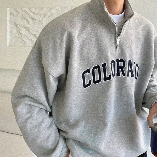 Autumn And Winter Half Turtleneck Half Zipper Sweatshirt Men Letter Pr
