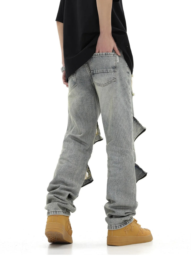 high street zipper open decoration biker jeans women ripped denim straight jean pant men motorcycle trouser unisex hip hop pants unique jeans style 3653