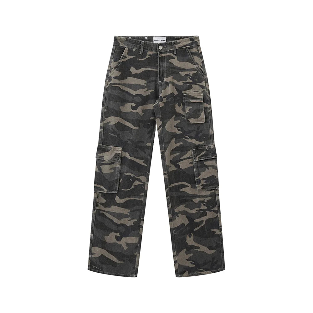 vintage pockets camouflage denim pants men jeans hip hop streetwear military cargo pants utility cargo pants