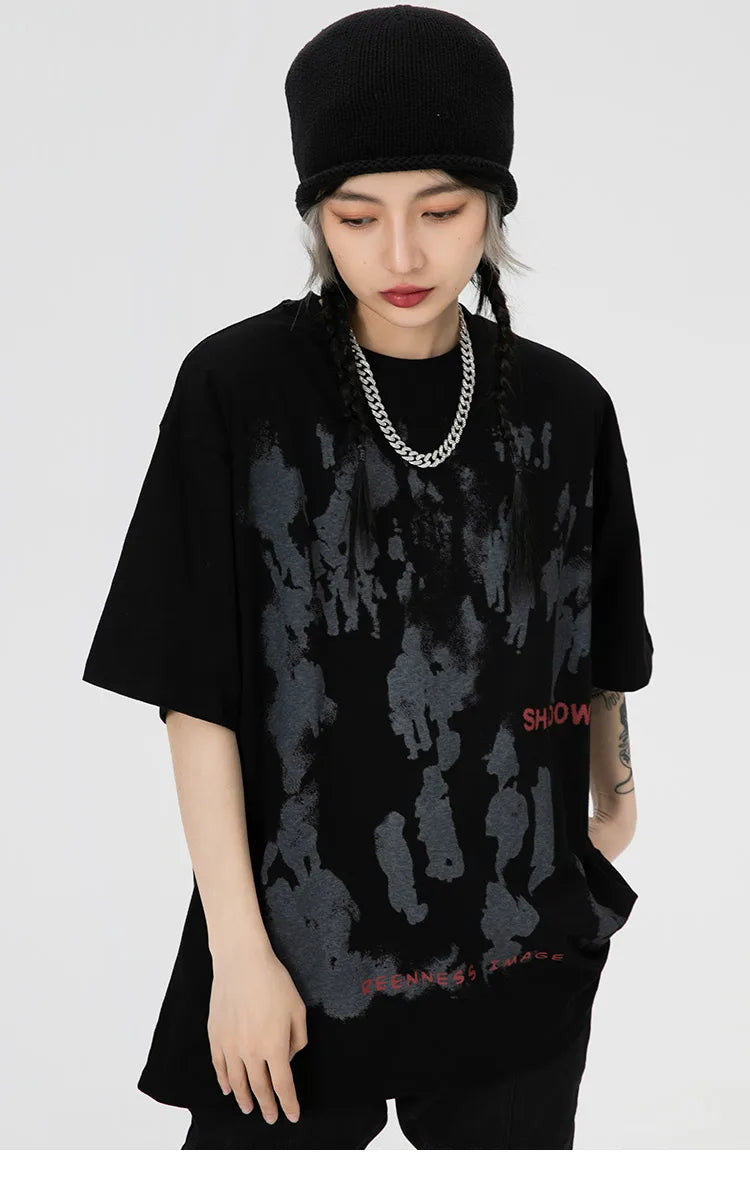 Sadcore Tribal flame – Aolamegs Men Gothic Punk Style Letter Printed Oversized T Sh
