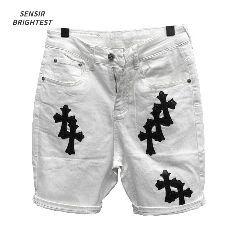 Summer Cotton Elastic Shorts Men's American Style Street Fashion Brand Embroidered