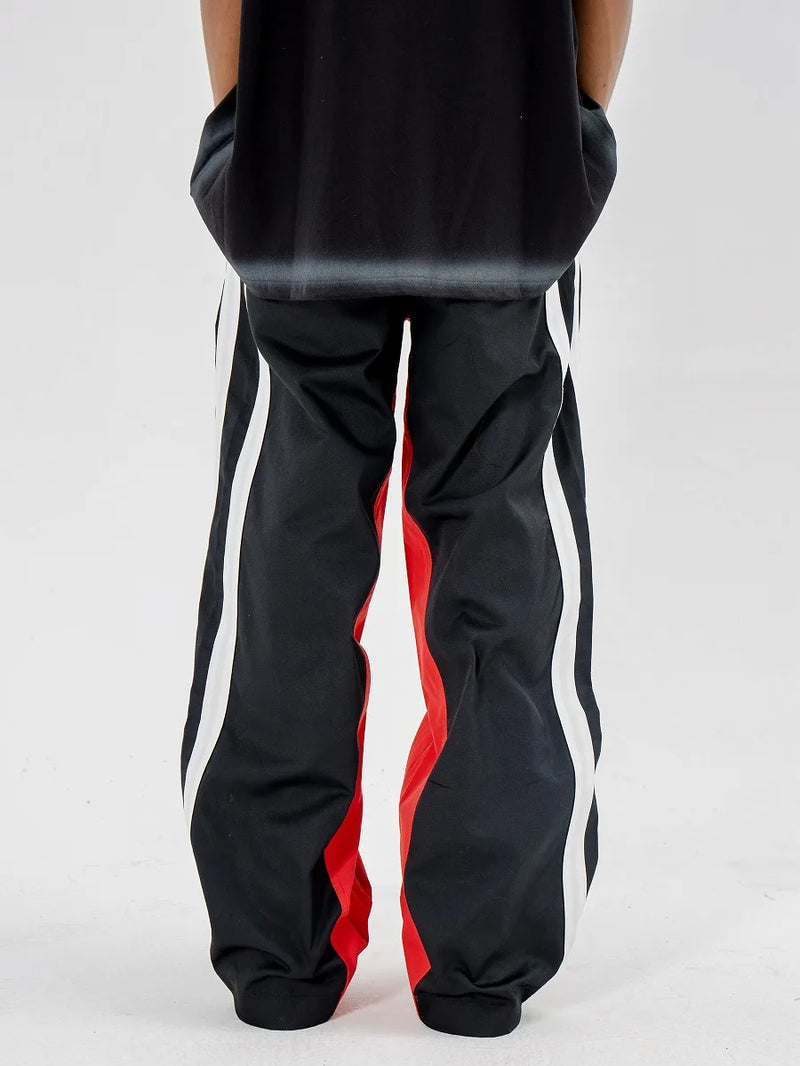 high street side striped spliced straight pants unisex elastic waist streetwear casual racing biker sportwear pants joggers men unique joggers style 4013