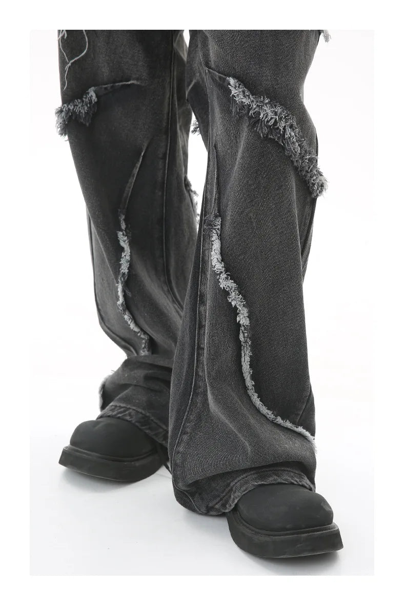 2023 european and american mens jeans new products personality trend hip hop fringed loose wide leg denim trousers unique jeans style 717