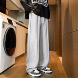winter mens gray thickened straight leg sweatpants 2025 high street baggy drape pants korean fashion y2k casual trousers urban active pants