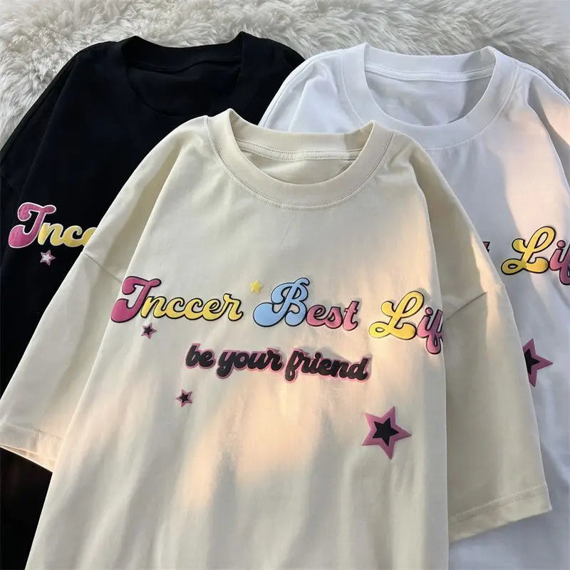 Gothic Streetwear – Harajuku Japanese Cartoon Flying Stars Cute Graphic T Shirts – Modern Streetwear for Everyone