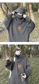 Autumn Lion Dance Graphic Ninja Hoodie Men Fleece Pocket Turtleneck Ov