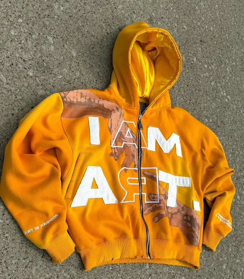 2024 American Trendy Brand Fashion Letter Palm Print Oversized Hoodie