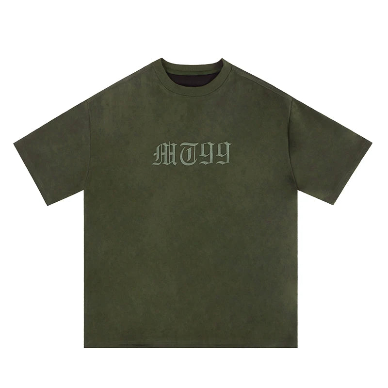 Original Letter Embroidery O Neck Suede Summer Short Sleeve Streetwear Casual Oversized Top