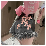 Raw Edge Fringe Gothic Style Denim Shorts Female Summer American Street High Waist Design Sense Casual A Word Super Short