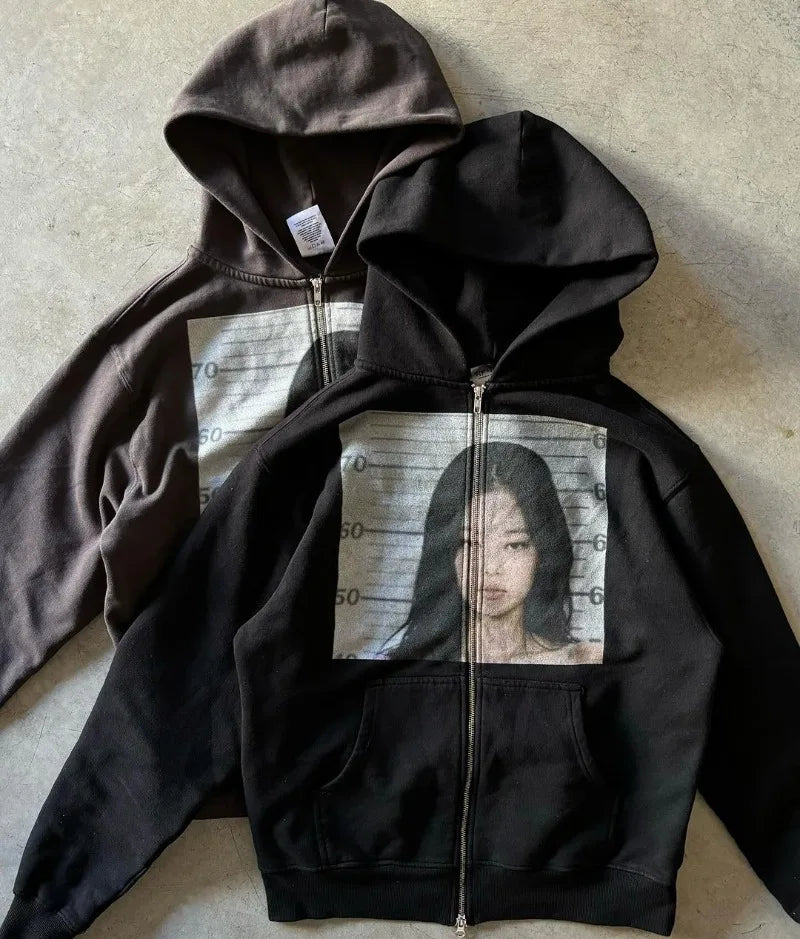 Y2K Summer Retro Nostalgic Casual Zipper Hoodie Men Harajuku High Stre