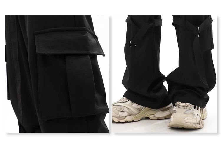 fashion cargo pants adjustable belts waist with side pockets joggers streetwear pant unisex casual loose straight baggy trousers unique joggers style 373