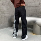 men streetwear splice denim fashion brand hip hop loose casual straight jeans pant cityboy deep blue y2k jeans trousers for men unique jeans style 1874