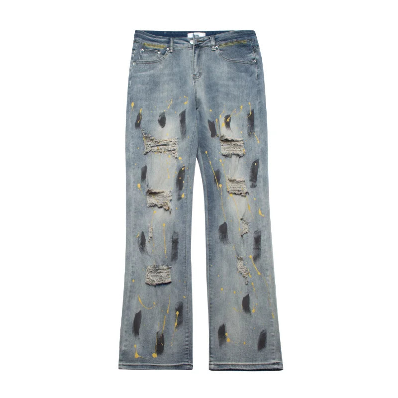 graffiti printed ripped destroied straight denim jean men hip hop distressed biker jeans fashion casual high street pants jogger unique joggers style 1612