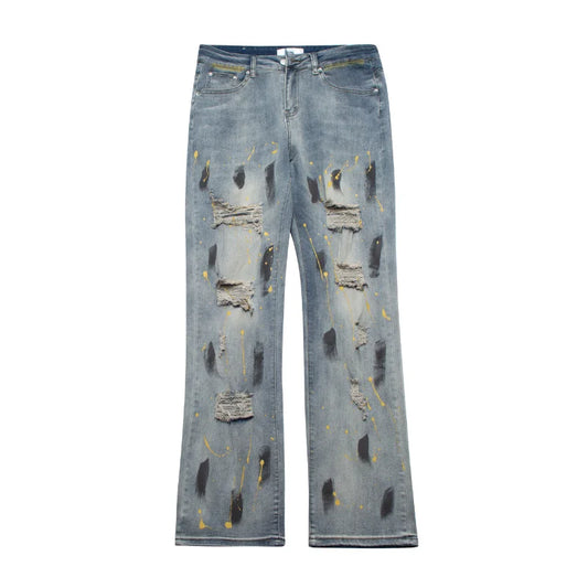 graffiti printed ripped destroied straight denim jean men hip hop distressed biker jeans fashion casual high street pants jogger unique joggers style 1612