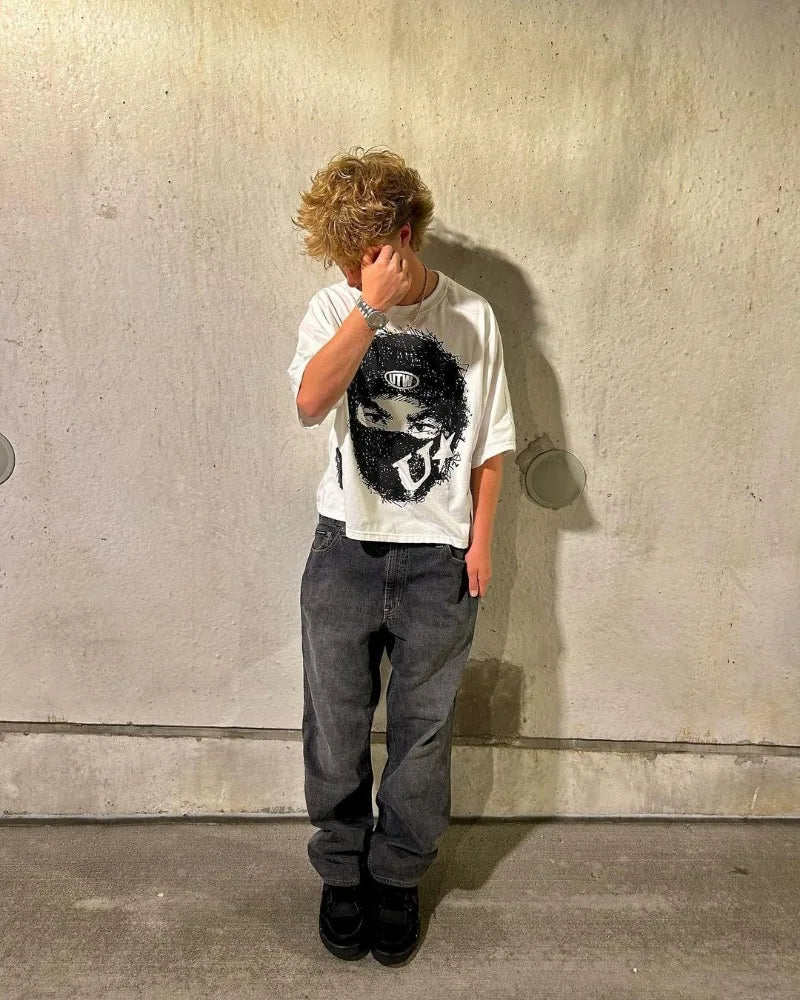 Sadcore Aesthetic print tee – Summer Gothic Trendy Brand Rock Hip Hop New T Shirt Men Y2K