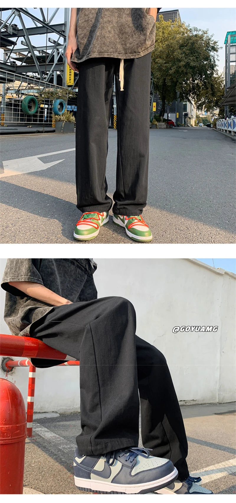 summer casual y2k streetwear straight pants men breathable korean fashion drape trousers solid color wide leg baggy sweatpants unique joggers style 3392