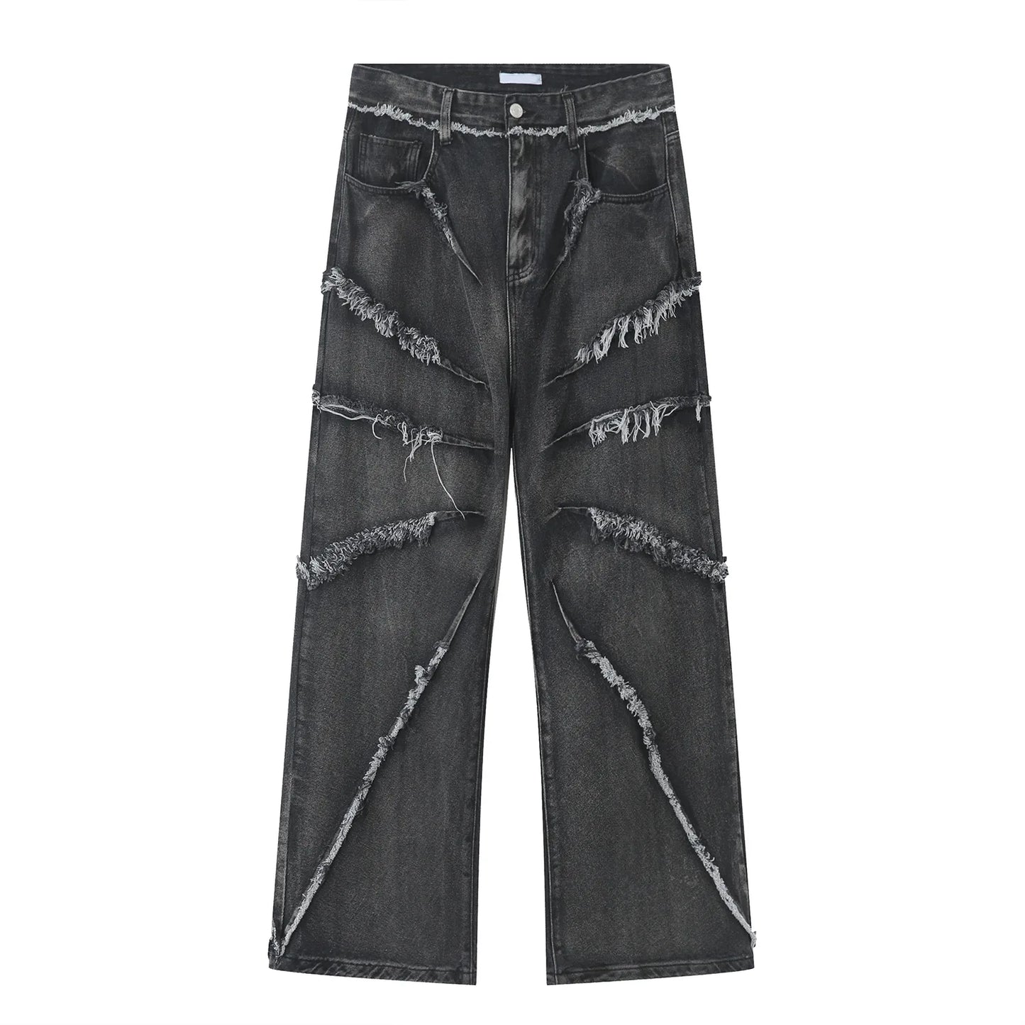 2023 european and american mens jeans new products personality trend hip hop fringed loose wide leg denim trousers stacked flare jeans