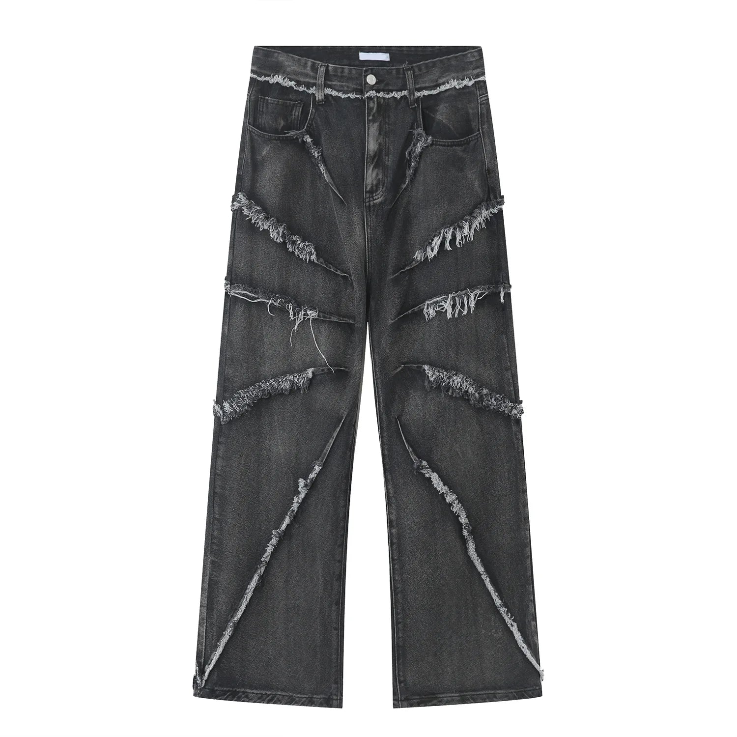 2023 european and american mens jeans new products personality trend hip hop fringed loose wide leg denim trousers stacked flare jeans