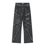 2023 european and american mens jeans new products personality trend hip hop fringed loose wide leg denim trousers unique jeans style 709