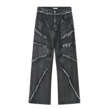 2023 european and american mens jeans new products personality trend hip hop fringed loose wide leg denim trousers stacked flare jeans
