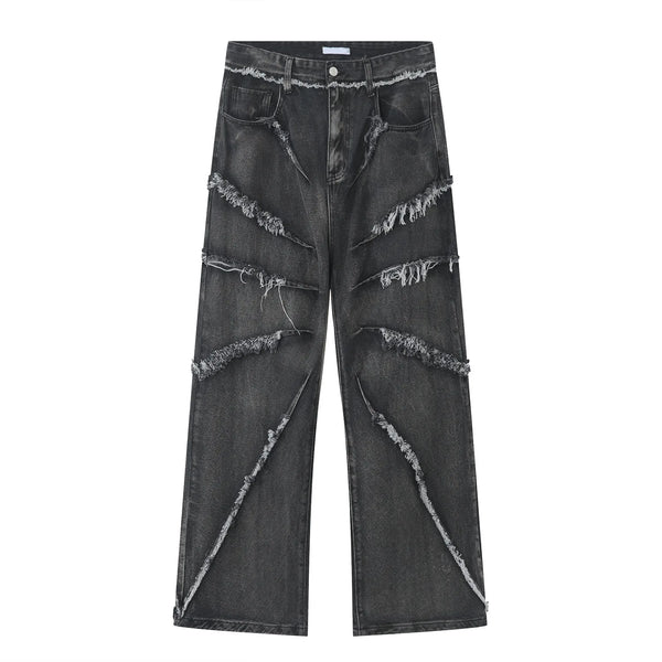2023 european and american mens jeans new products personality trend hip hop fringed loose wide leg denim trousers stacked flare jeans