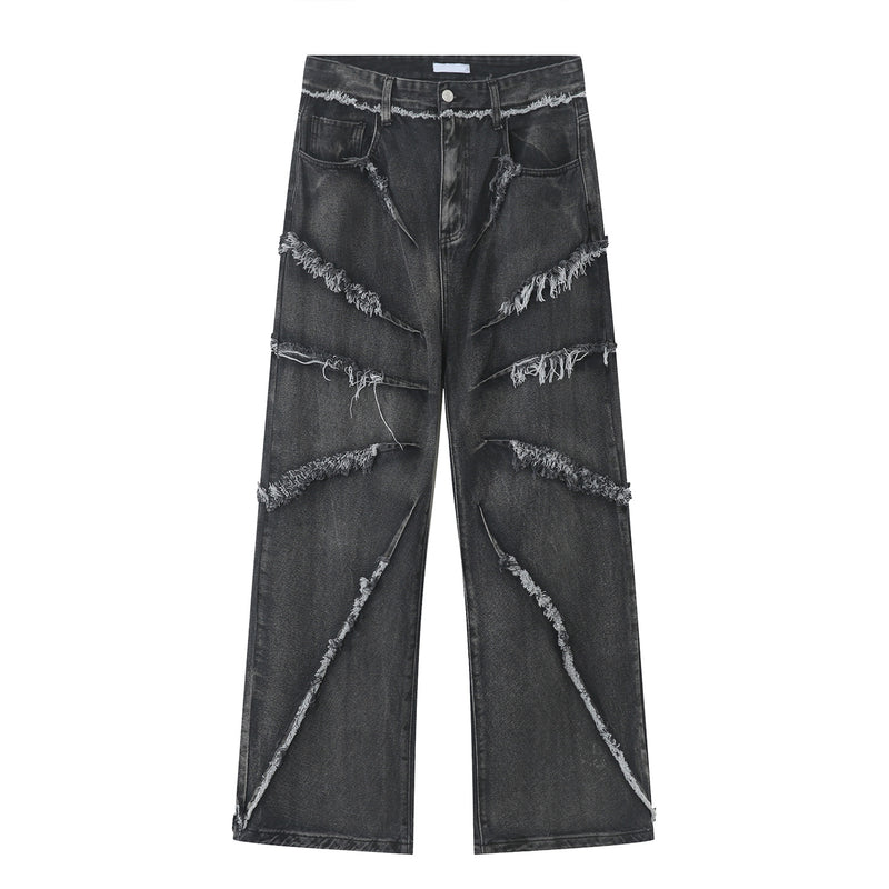 2023 european and american mens jeans new products personality trend hip hop fringed loose wide leg denim trousers unique jeans style 709