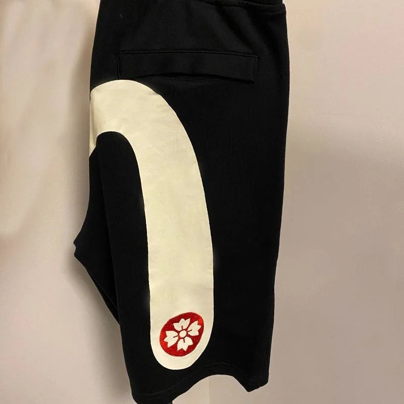 Harajuku Y2K Men's Gym Shorts Evisued Shorts Casual Japanese Fashion Brand M Printed Wide Leg Shorts Summer Men Clothing