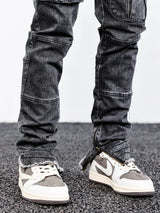 retro washed denim jeans mens bottom zipper jean trousers with pockets hip hop fashion high street slim fit pants joggers jeans sporty tapered joggers