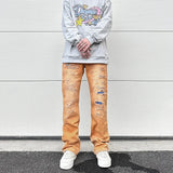 american high street washed torn jean mens y2k baggy ripped jeans cat whisker patch straight tube casual pants jeans hip hop stacked flare jeans