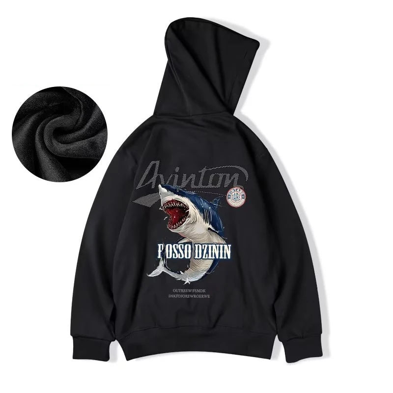 Y2K Streetwear Anime Shark Printed Hoodies For Men Autumn Oversized