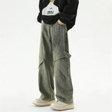 2024 new hip hop wide leg jeans for men washed distressed baggy denim trousers high street deconstruction cargo jean y2k pants unique cargo style 447