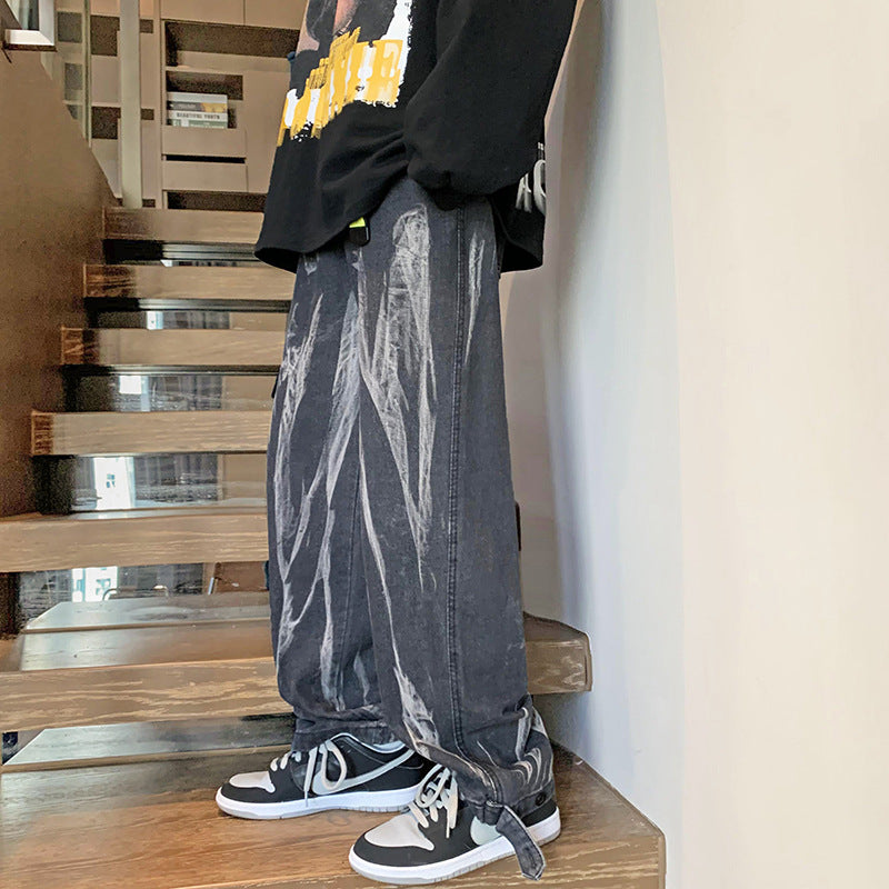2023 autumn new fashion jeans men korean version loose straight trousers all match boutique clothing simple style unique jeans style 4019