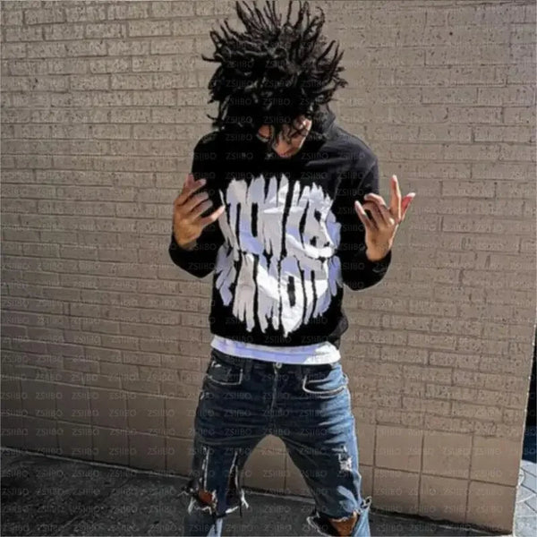 Men Clothing Letter Fashion Hoodie Alphabet Blast Print Pattern Men Ha