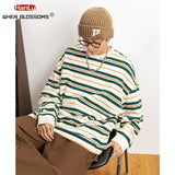Vaporwave Oversized shirt – Embroidered Striped Contrast Round Neck Cotton Sweatshirts A