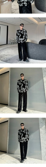 men sequin embroidery velvet loose casual 2 pieces suits blazers jacket pant sets stage party dress suits performance costumes unique default style 2834