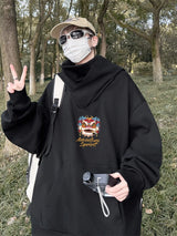 Autumn Lion Dance Graphic Ninja Hoodie Men Fleece Pocket Turtleneck Ov