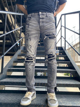 knee holes patckwork skinny denim jeans mens casual button fly slim biker trousers fashion streetwear hip hop jean pants joggers unique joggers style 3338