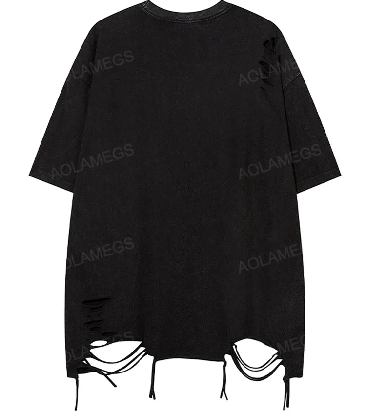 Skatercore Crying angel – Men T Shirts Solid Ripped With Necklace T Shirt Harajuku Vin