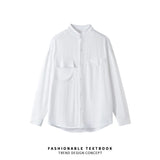 Men Loose Casual Streetwear Fashion Stand Collar Long Sleeve Black White Oversize Shirt Couple Plus Size Shirts Blouses