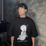 Vintage Retro Cartoon anime washed  high street  summer loose fashion casual T-shirt Tops