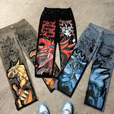 harajuku y2k baggy jeans the winged dragon of ra print wide leg denim pants popular anime jeans streetwear trouser men clothing unique jeans style 5708