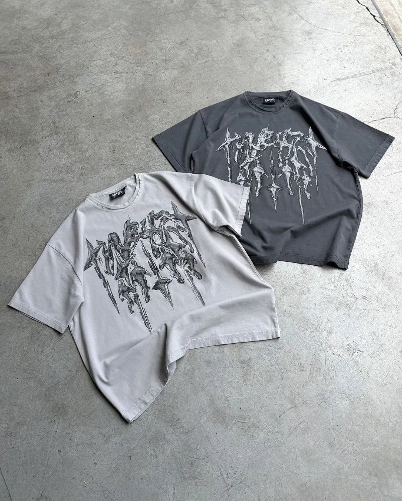 Gothic Streetwear top – American High Street Trendy Brand Letters Anime Print Oversi