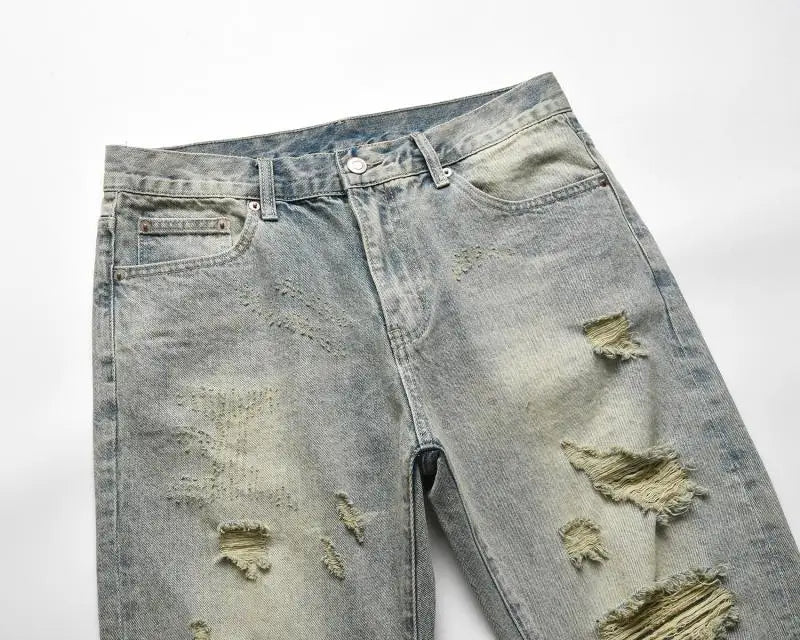 retro washed skinny jeans men pant destroyed ripped holes slim biker zipper jeans trousers fashion streetwear hip hop joggers unique joggers style 5232