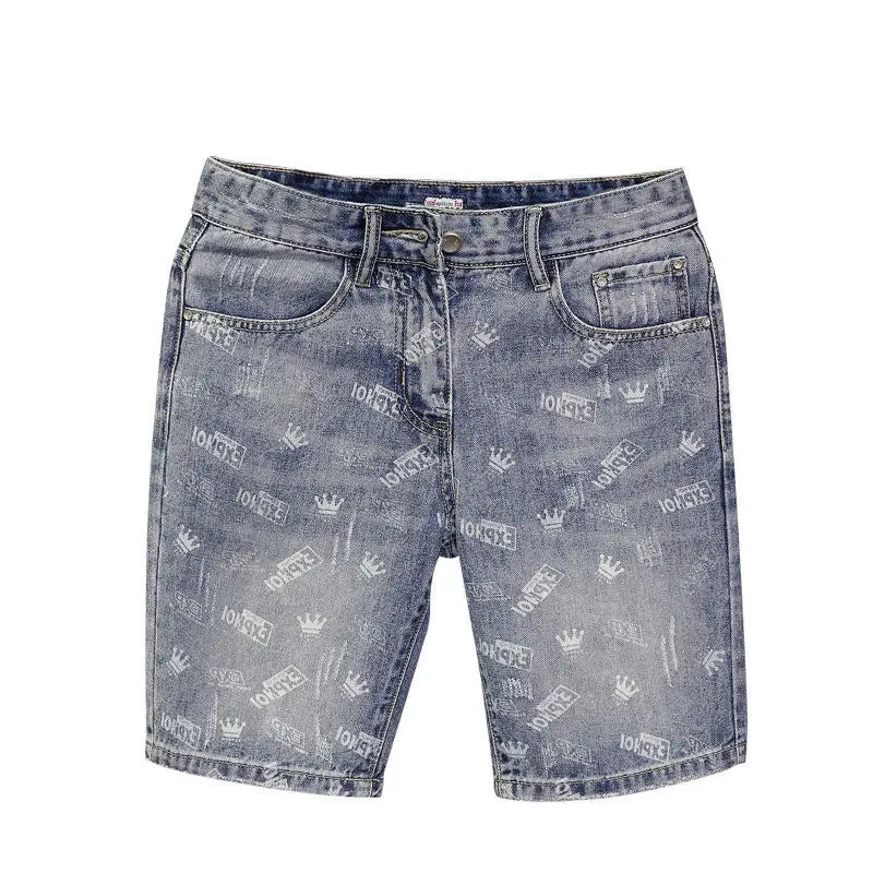 22 year denim shorts mens summer korean style printed korean style casual pants ripped baggy denim