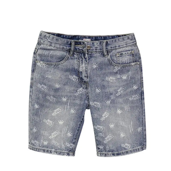 22 year denim shorts mens summer korean style printed korean style casual pants ripped baggy denim