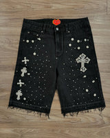 hrajuku gothic cross diamond embroidery sweatpants print shorts and pants men pattern casual hip hop wide leg y2k pants casual joggers
