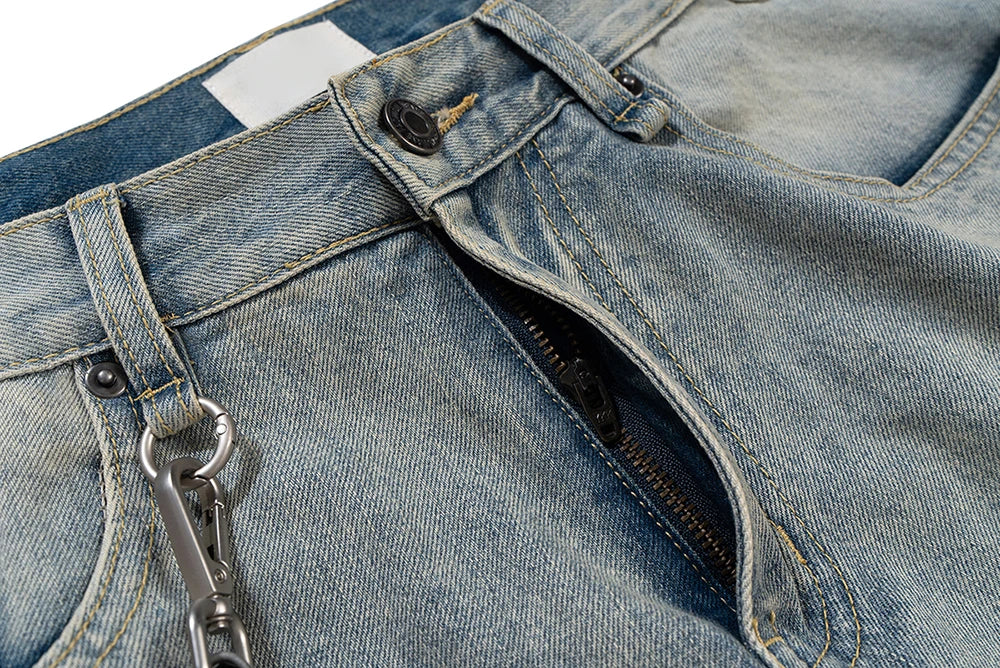 detachable leather chain washed baggy jeans for men and women straight streetwear casual denim trousers oversized cargo pants unique cargo style 288
