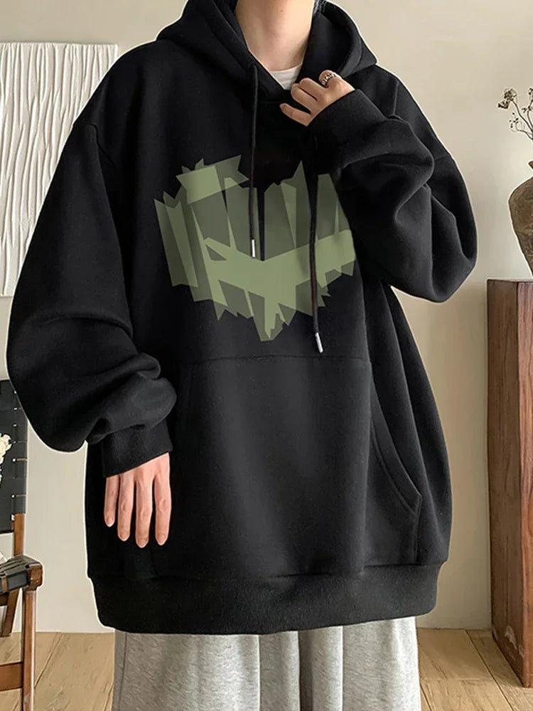 Autumn New Love Graphic Print Hoody Sweatshirts Man Hip Hop Oversized