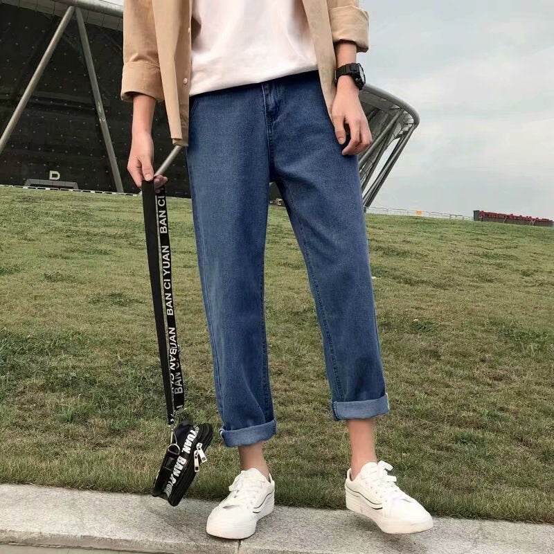 2023 summer jeans men loose straight korean style trendy comfortable casual all match student casual pants mens wide leg pants unique jeans style 4063