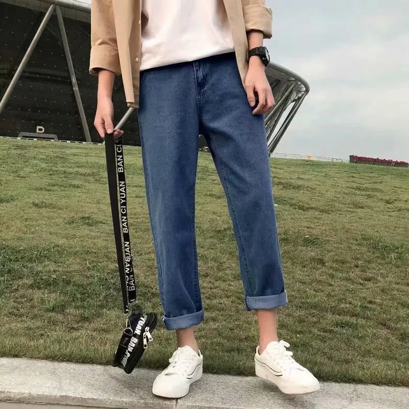 2023 summer jeans men loose straight korean style trendy comfortable casual all match student casual pants mens wide leg pants unique jeans style 4067